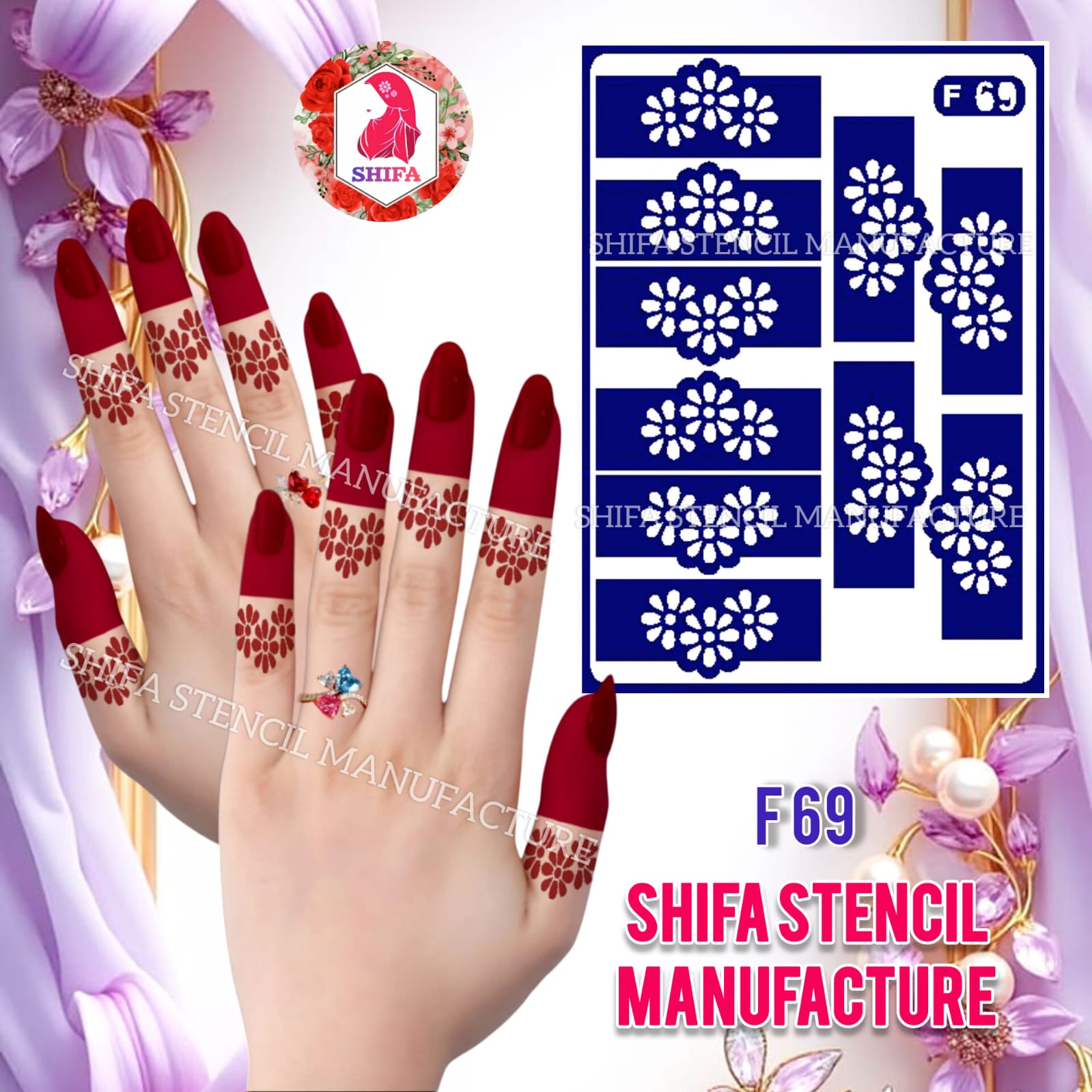 F 69 Double Blossom Band Sticker Overview Henna Stencil - Shifa Stencil